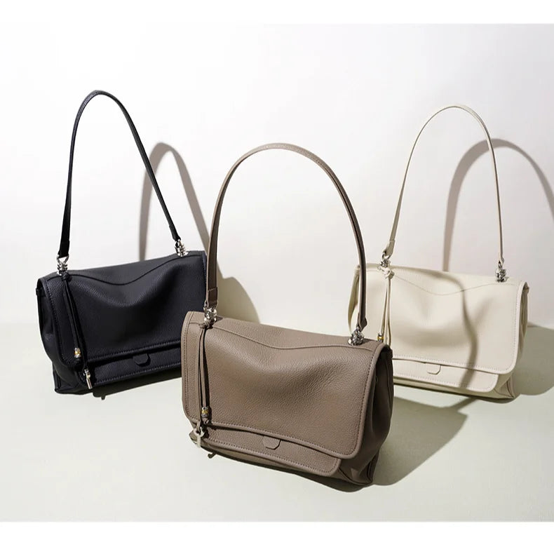 2026 New TC Cowhide Women's Shoulder Bag Crossbody Bag Genuine Leather Messenger Bag Fashionable Ladies Bags