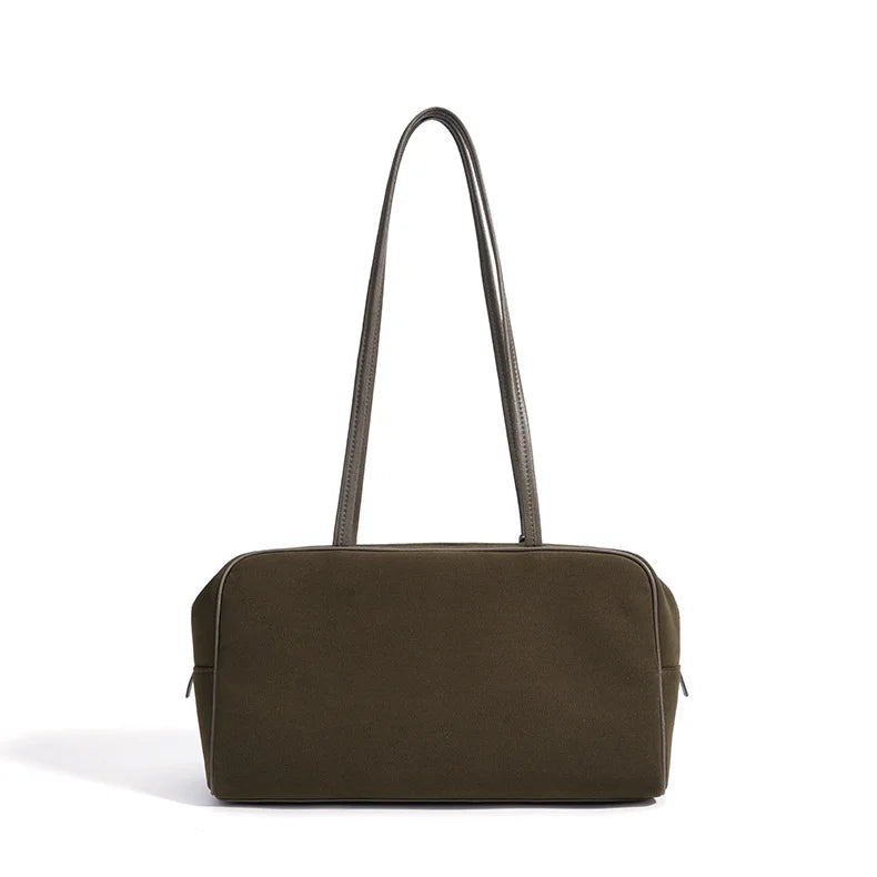 2026 New Women's Shoulder Bags Underarm Bags Retro Boston Bags Casual Fashion Fabric with Cowhide Material Ladies Bags OEM ODM
