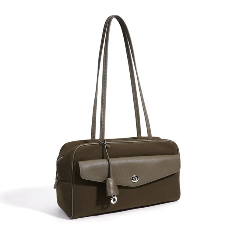 2026 New Women's Shoulder Bags Underarm Bags Retro Boston Bags Casual Fashion Fabric with Cowhide Material Ladies Bags OEM ODM