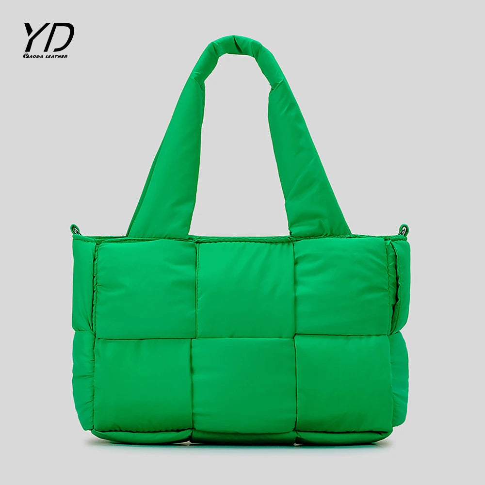 2026 Padded Shoulder Bag Luxury Check Tote Bag Soft Pillow Handbag Quilted Puffy High Capacity Travel Weekender Bag