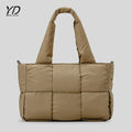 2026 Padded Shoulder Bag Luxury Check Tote Bag Soft Pillow Handbag Quilted Puffy High Capacity Travel Weekender Bag