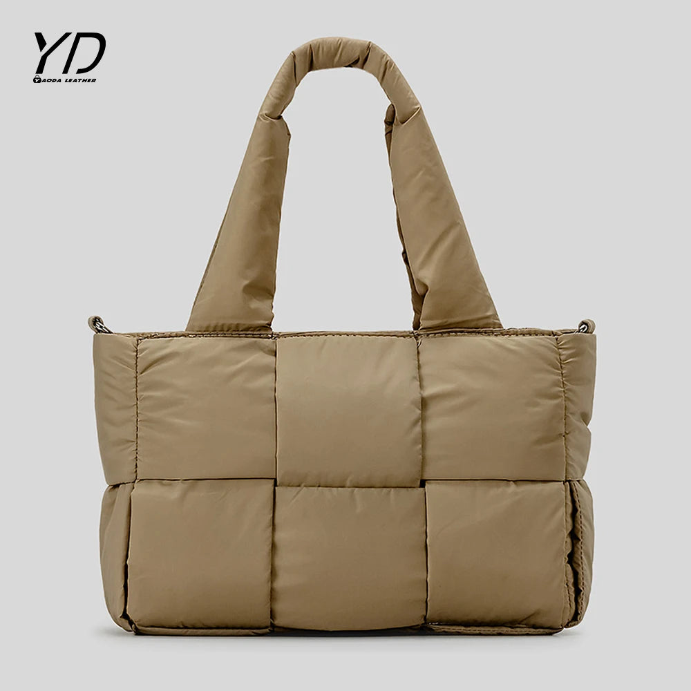 2026 Padded Shoulder Bag Luxury Check Tote Bag Soft Pillow Handbag Quilted Puffy High Capacity Travel Weekender Bag
