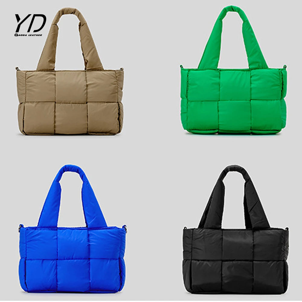 2026 Padded Shoulder Bag Luxury Check Tote Bag Soft Pillow Handbag Quilted Puffy High Capacity Travel Weekender Bag