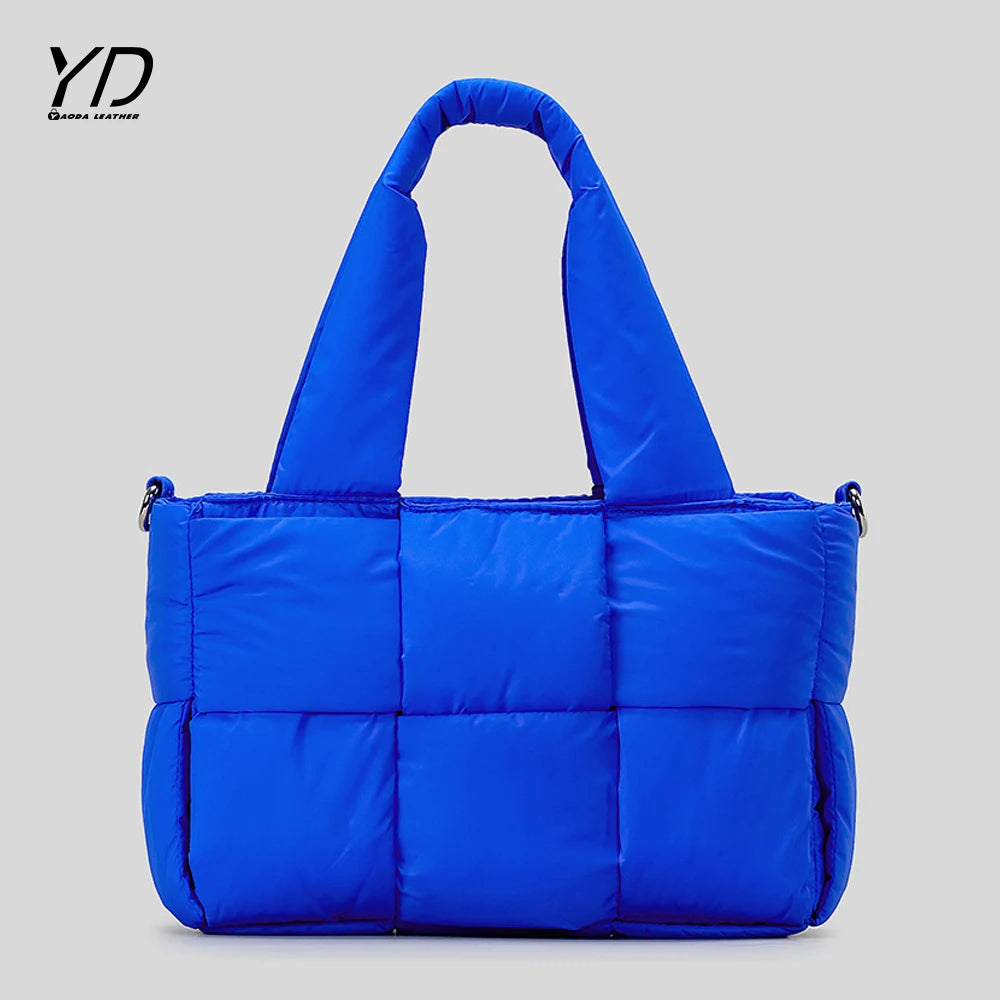 2026 Padded Shoulder Bag Luxury Check Tote Bag Soft Pillow Handbag Quilted Puffy High Capacity Travel Weekender Bag