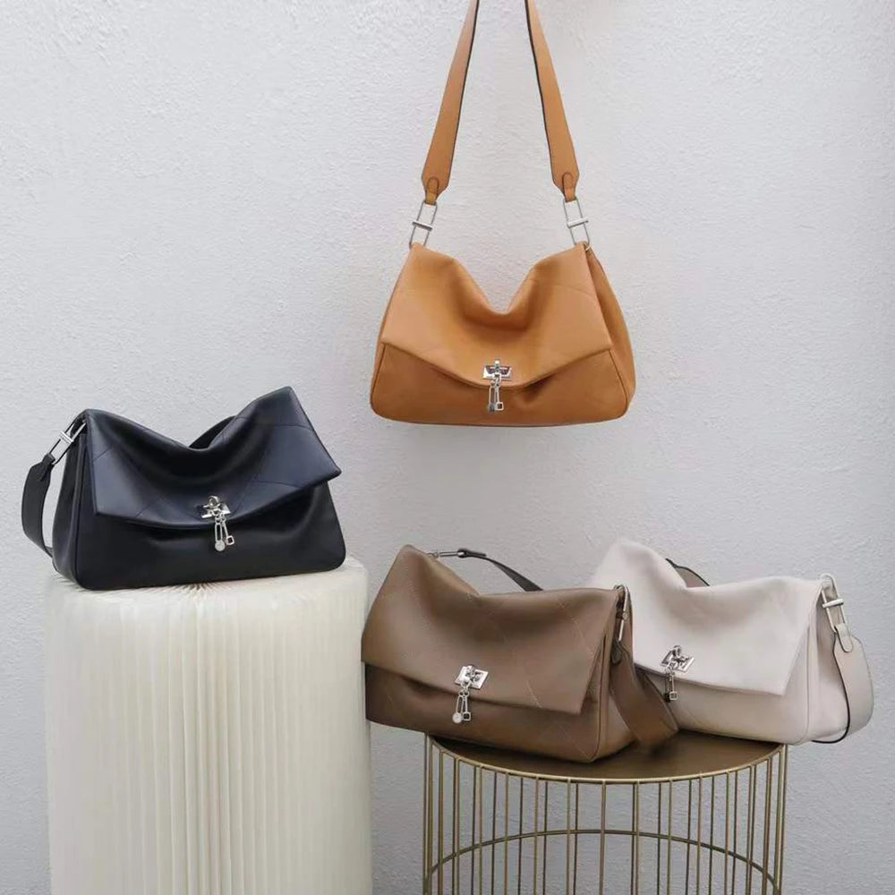 2026 Spring New Women's Genuine Leather Large Capacity Women's Bag Versatile High End Armpit Bag