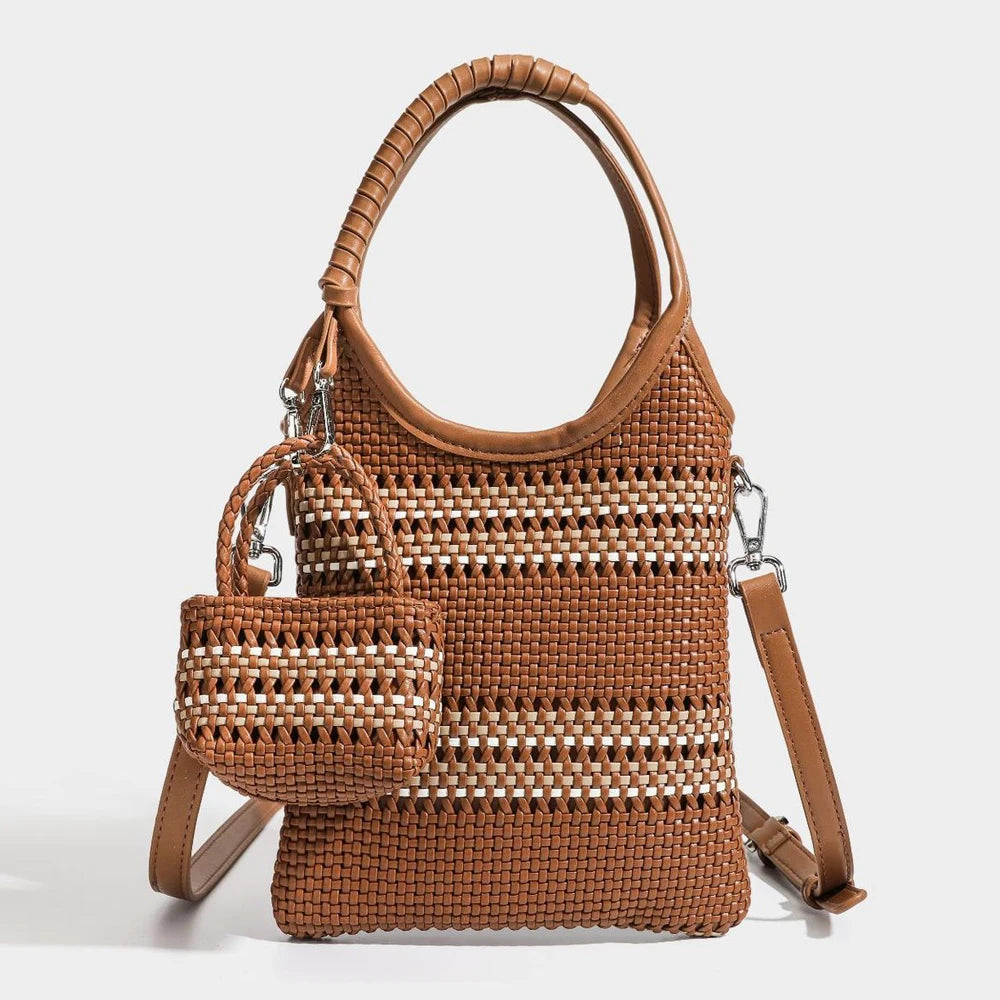 2026 Summer New Colorblocked Woven Handbag for Women Versatile Hollow Out Shoulder Bag