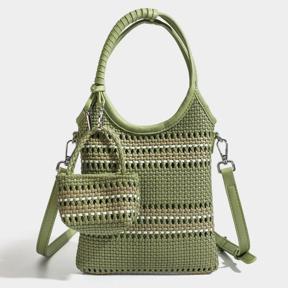 2026 Summer New Colorblocked Woven Handbag for Women Versatile Hollow Out Shoulder Bag