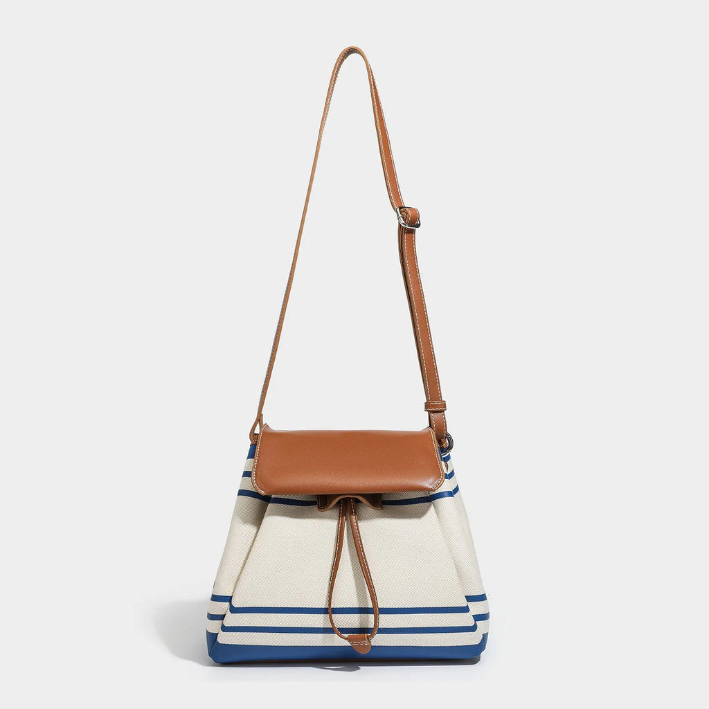 2026 Trendy Striped Backpack Women PU Leather Flap Drawstring Rucksack for School Travel