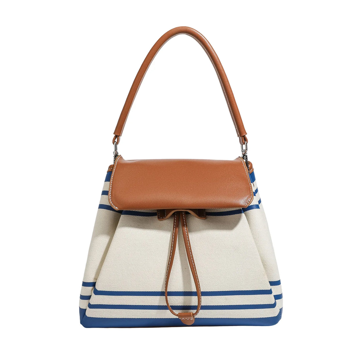 2026 Trendy Striped Backpack Women PU Leather Flap Drawstring Rucksack for School Travel