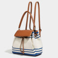 2026 Trendy Striped Backpack Women PU Leather Flap Drawstring Rucksack for School Travel