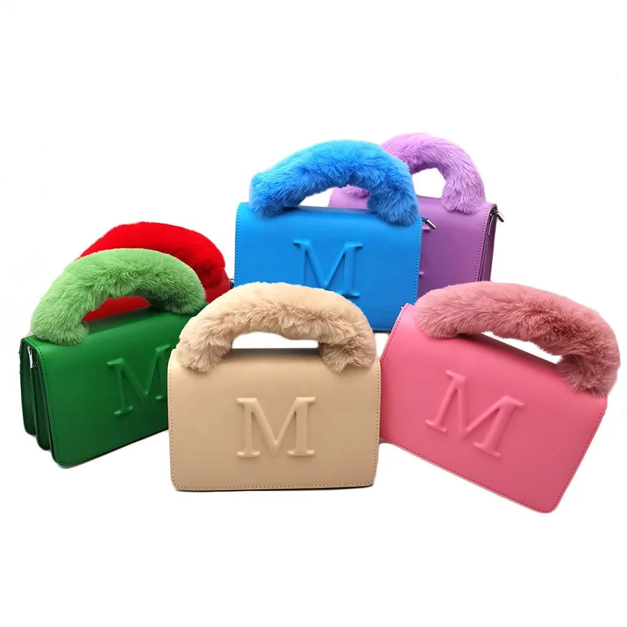 3010-1 Ready Luxury Designer Rabbit Faux Fur Toe Bag Plush Shoulder Vegan Leather Handbag Plain Sling Bag Women's Hand Bags