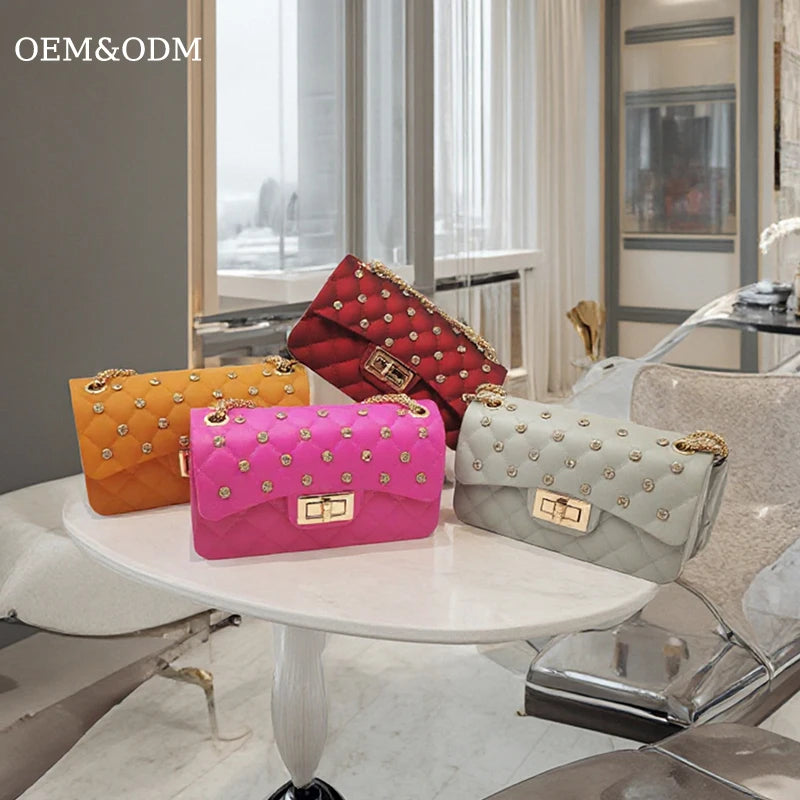 3017-1 Beaded PVC Women's Shoulder Women Fashion Handbags Clutch PVC Shoulder Bag for Women Wholesale