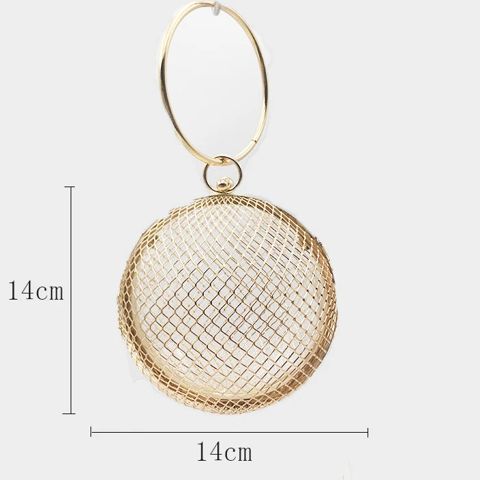3039 D Luxury Metal Mesh Round Evening Hand Bag Detachable Chain Strap Clutch Purse Formal Banquet Wedding for Women Girls