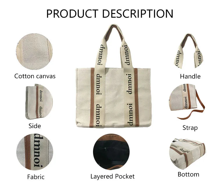 3063 Custom Trending Designer Handbags Shopping Shoulder Bag Cotton Canvas Ziplock Women's Tote Bags Large Capacity for Women