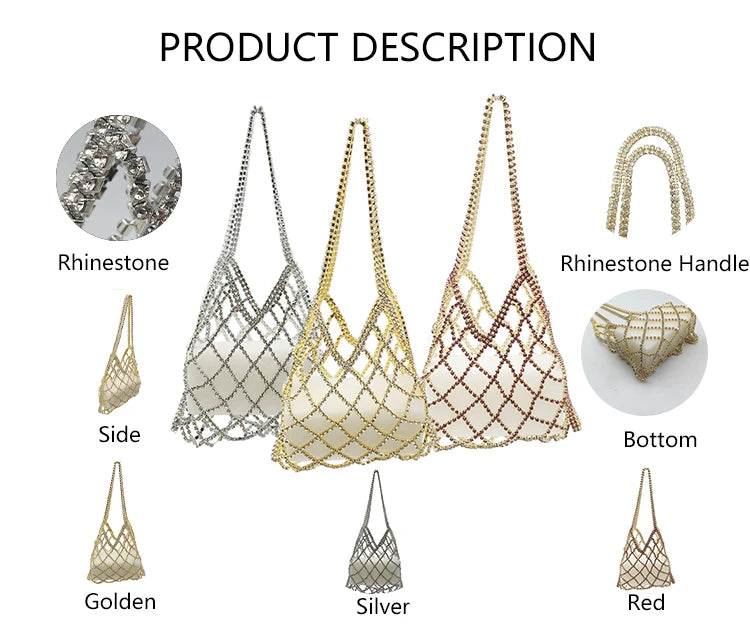 3074 F- Women's Sparkling Bling Rhinestone Clutch Bag Metal Evening Handbag with Diamonds for Weddings New Season Open Closure