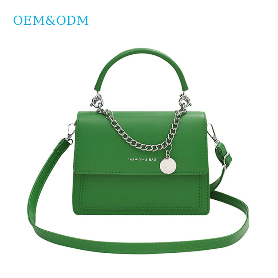 3083-1 Ready Fashion Luxury Designer PU Leather Sling Shoulder Crossbody Bag Chain Women's Tote Bags Metal Handbag logo