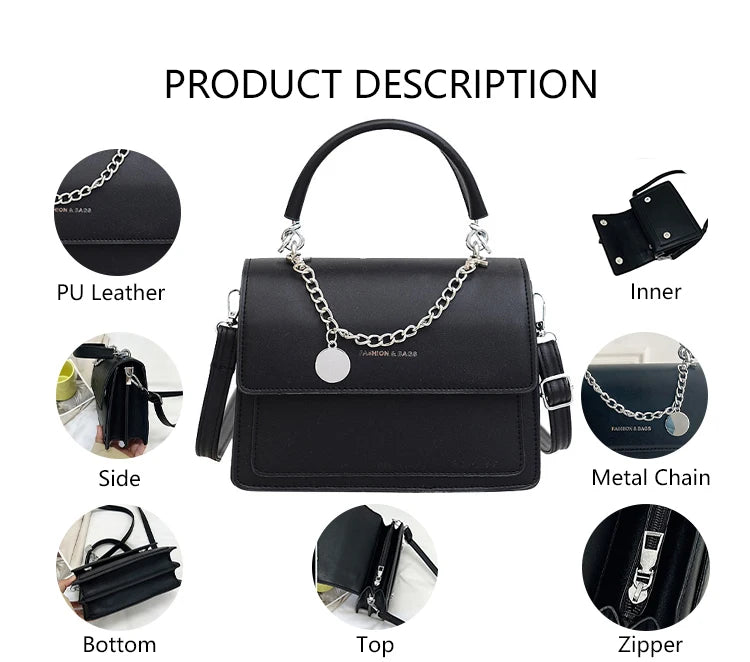 3083-1 Ready Fashion Luxury Designer PU Leather Sling Shoulder Crossbody Bag Chain Women's Tote Bags Metal Handbag logo