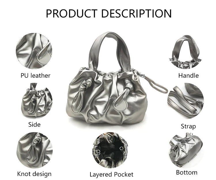 3107 Wedding Clutch Bag Women PU Fold Over Bow Knot Wrinkle Shoulder Handbag Waterproof Single Strap Wholesale OEM ODM Shineera