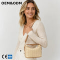 3172 Premium Artisan Paper Straw Mixed Texture Soft Touch Handmade Woven Straw Tote Bag for Beach Vacation Travel Summer Holiday