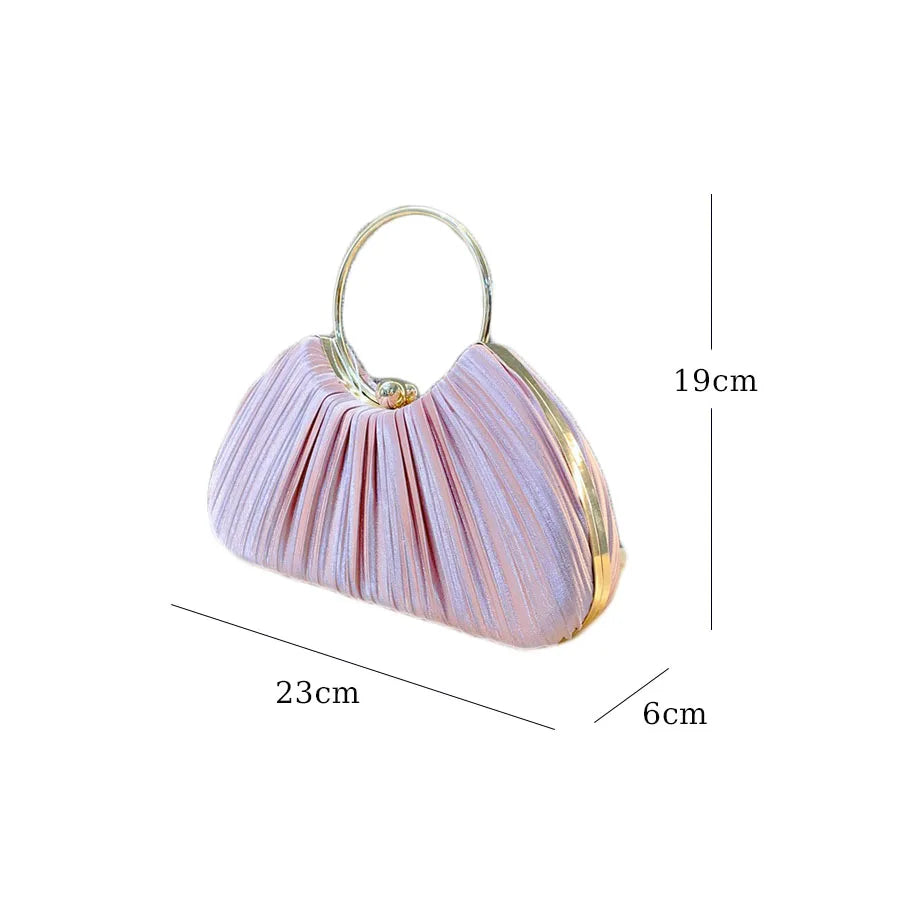 3187-Luxury Pleated Evening Bag Elegant Metal Handle Clutch Purse Women Wedding Bridal Prom Party Banquet Formal Dinner