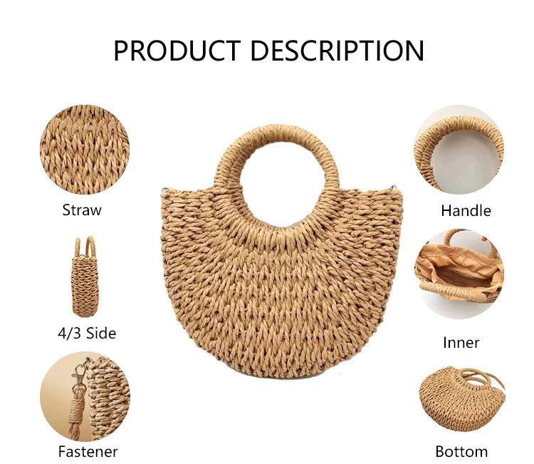3189 Wholesale Handmade Paper Woven Straw Beach Bag Women 2024 Summer Bags Tote Summer Beach Crossbody Bag for Women