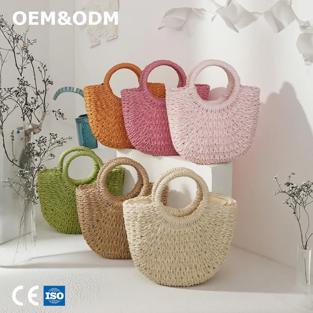 3189 Wholesale Handmade Paper Woven Straw Beach Bag Women 2024 Summer Bags Tote Summer Beach Crossbody Bag for Women