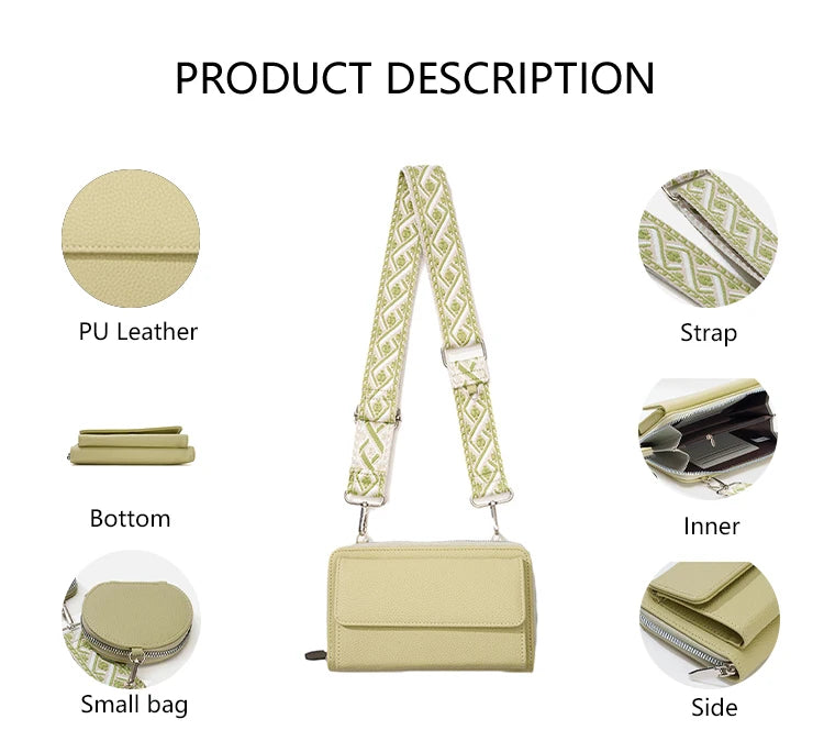 3191 Classic Women's Vegan Leather Purse Crossbody Sling Bag with Wallet Card Mobile Phone Pouch PU Material