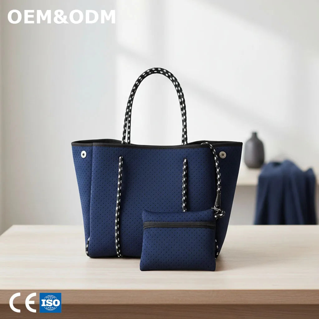 3208 B Neoprene Beach Tote Bag Set Perforated Lightweight Women Shoulder Handbag Large Capacity Travel Carry Bag for OEM ODM