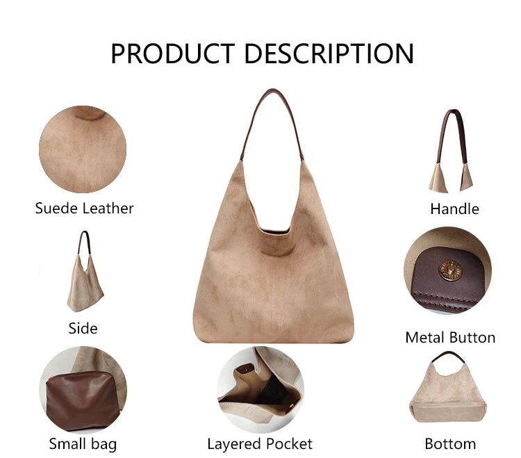 3213 Design Women Custom Portable Fashion Trend Brown Suede Tote Leather Shoulder Bag Faux Suede Tote Bags for Women with logo