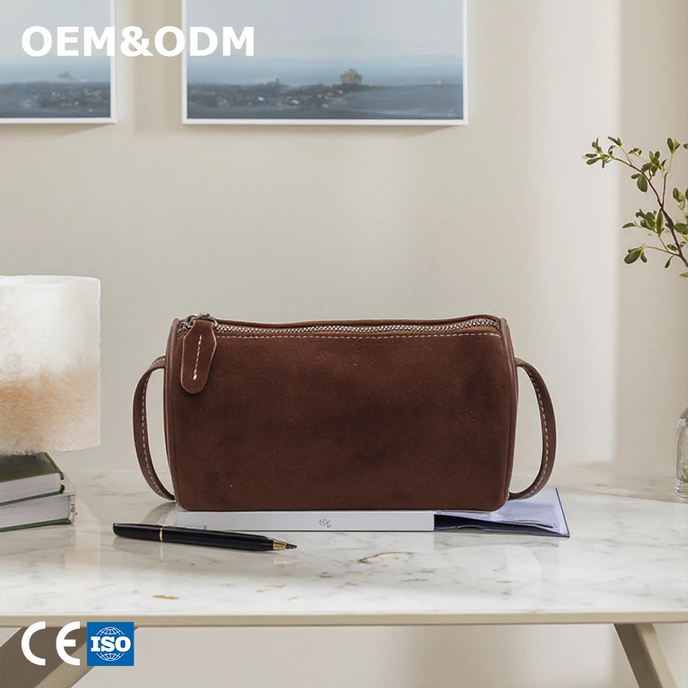 3216 High-grade Synthetic Suede Photoshoot Barrel Bag Cylinder Purse Crossbody Handbag Boho Aesthetic Trendy Tote