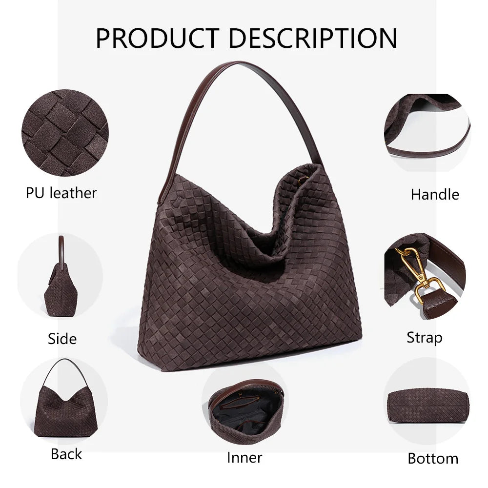 3224 Premium Artisan Hand-Woven Large Capacity Woven Hobo Shoulder Bag for Daily Use Office Work Shopping Commuting