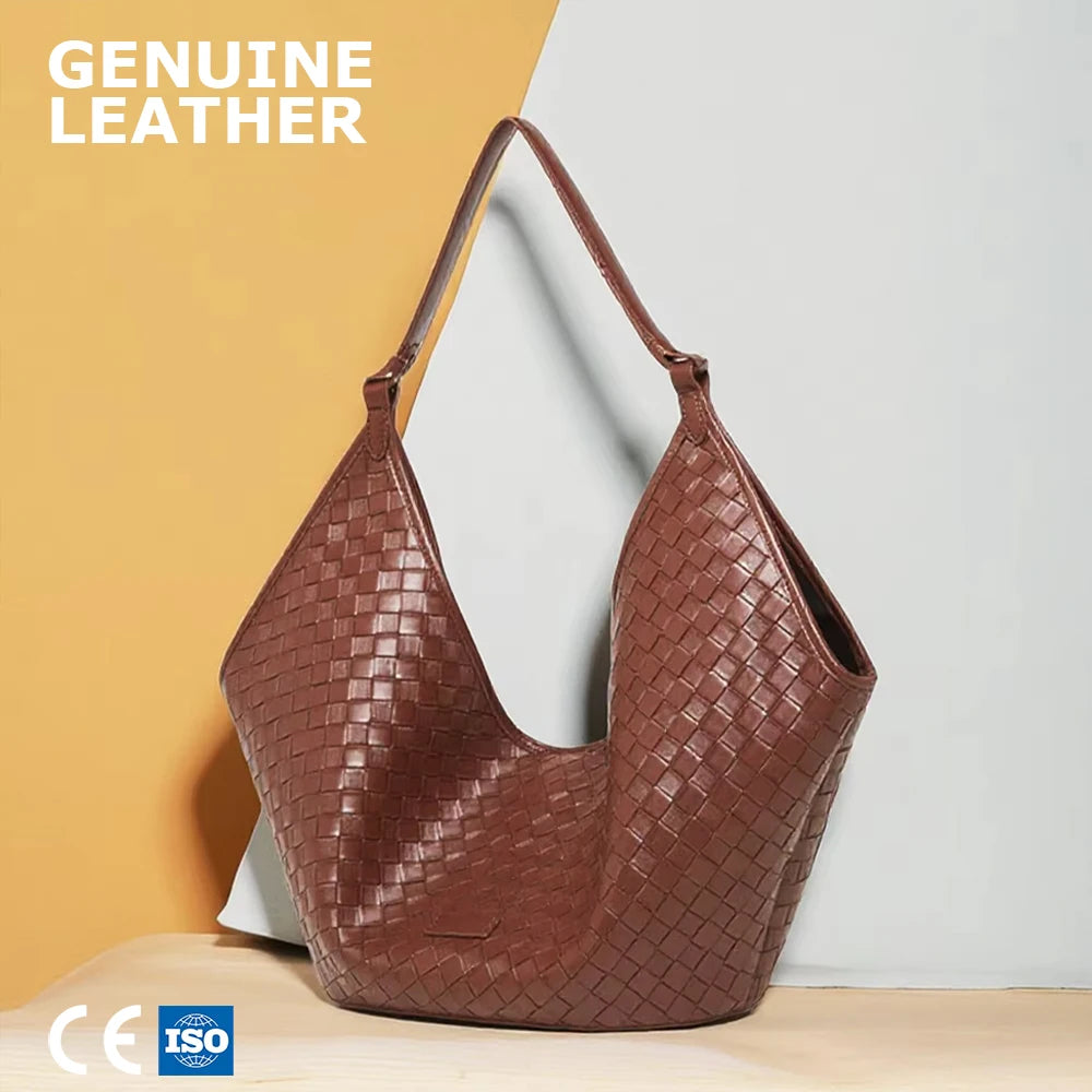 3232 Ready Custom Design logo Woven Women's Genuine Real Cowhide Leather Bucket Bag Handbags Manufacturer for Women Ladies