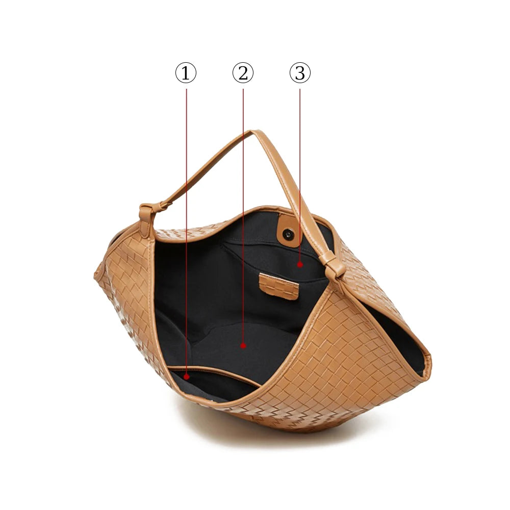 3232 Ready Custom Design logo Woven Women's Genuine Real Cowhide Leather Bucket Bag Handbags Manufacturer for Women Ladies