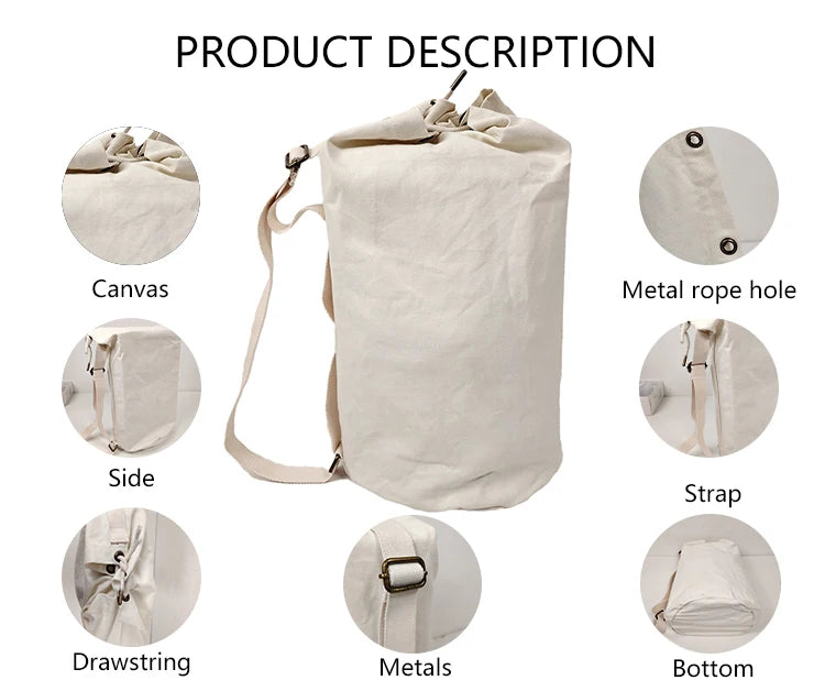 3238 L Womens Fashion Canvas Shoulder Organizer Bag Two Letter Pattern Drawstring Large Capacity Outdoor Storage Carry Portable