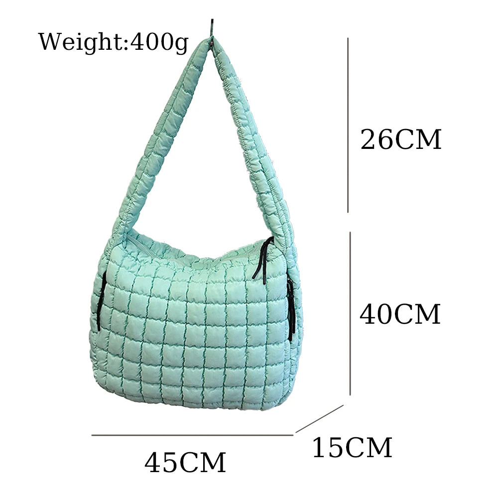 3248 H+ Quilted Nylon Shoulder Bag Women Soft Tote Large Capacity Hobo Handbag Lightweight Casual Puffer Purse for Travel Work