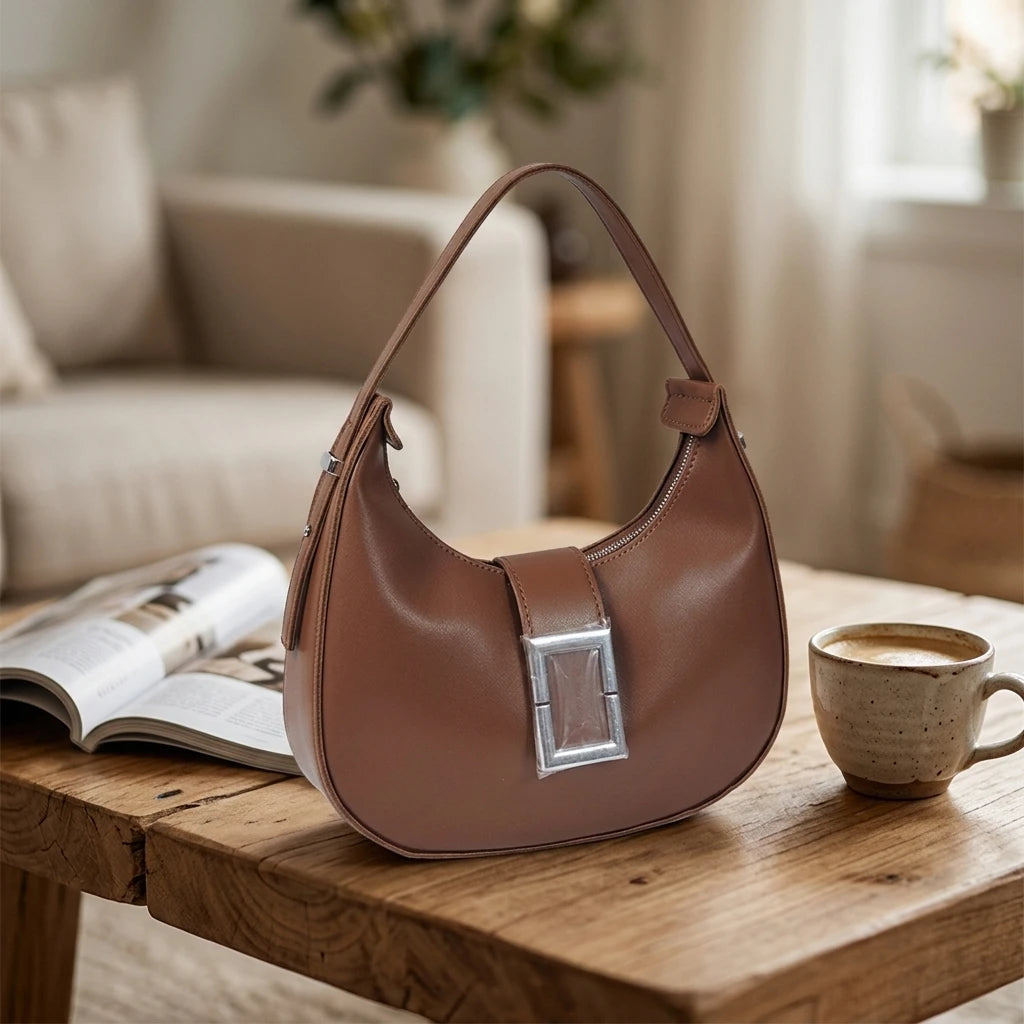 3276 Factory Customized Logo PU Women's Daily Life Portable Handbags Fashionable Underarm Shoulder Zipper Half Moon Polyester