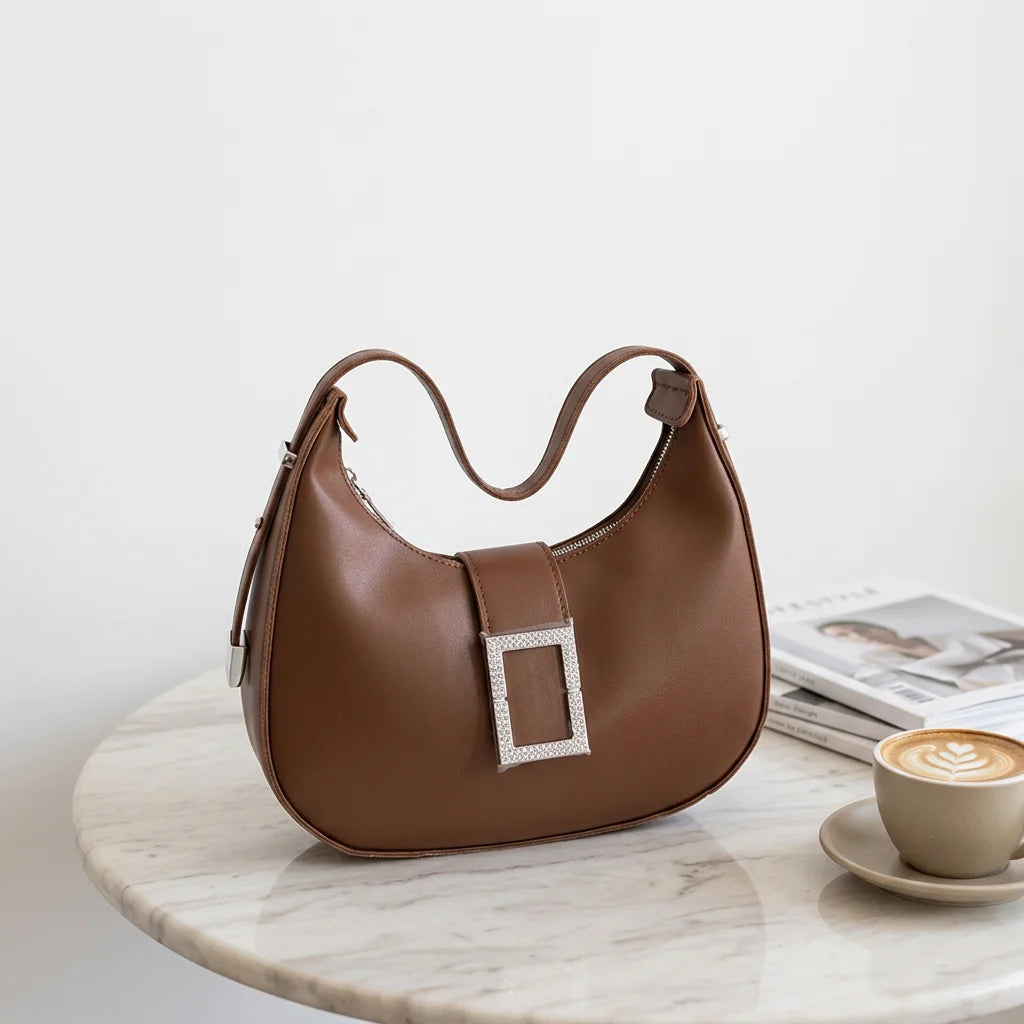 3276 Factory Customized Logo PU Women's Daily Life Portable Handbags Fashionable Underarm Shoulder Zipper Half Moon Polyester