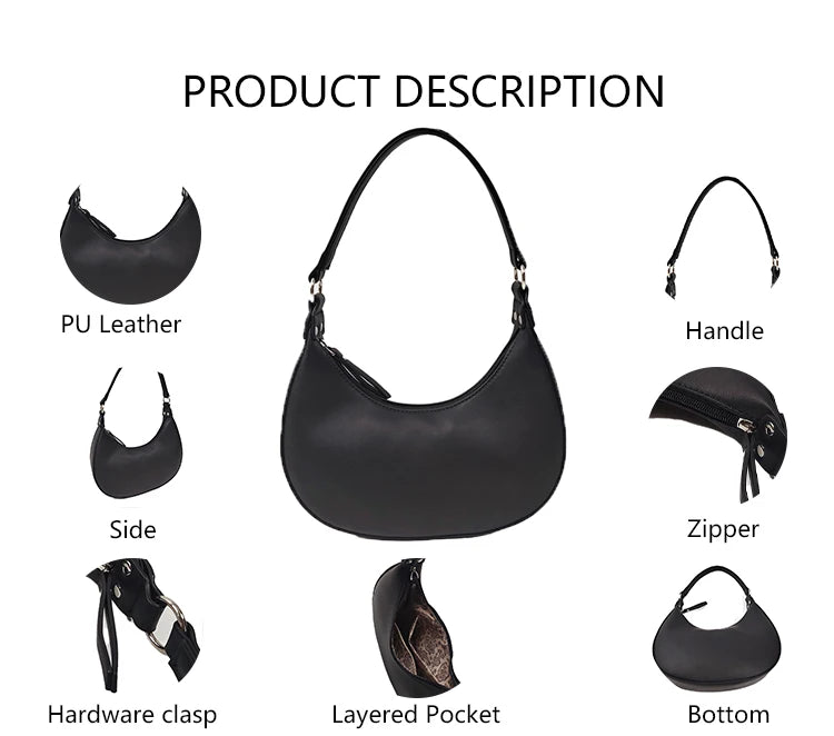 3277 -2 Designer Underarm Sling Shoulder Half Moon Vintage Vegan Leather Zipper Waterproof Tote Bags for Women Fashion Handbags