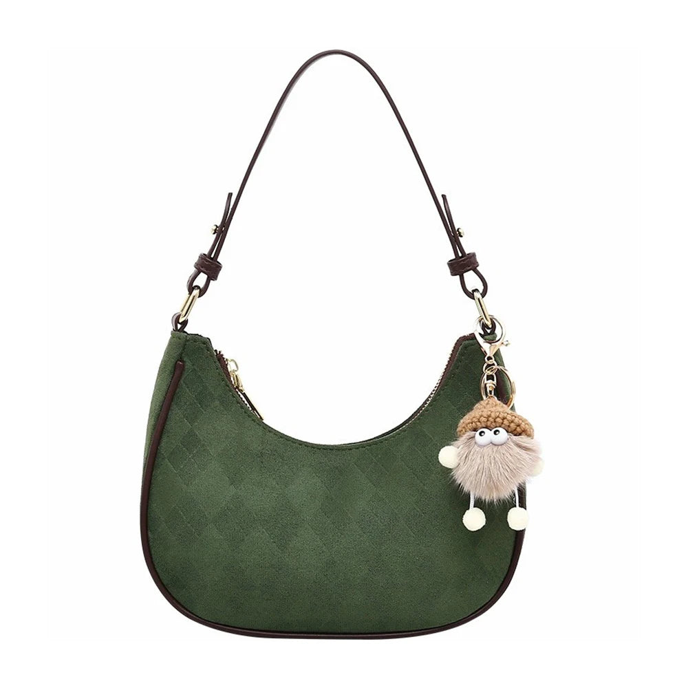 3279 Fashionable Crossbody Moon Bag PU Suede Material Frosted Tote Bag Texturized Shoulder Underarm Source Zipper Bags for Women