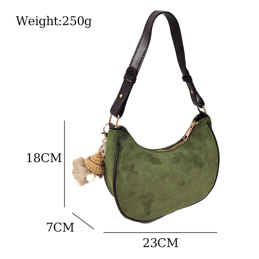 3279 Wholesale Designer Suede Tote Bag Plaid Frosted Underarm Cross Body PU Suede Shoulder Bags for Women Moon Ladies Handbags