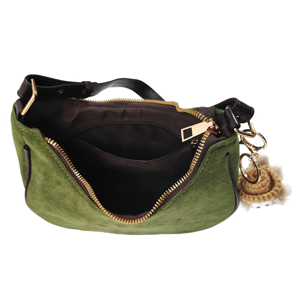 3279 Wholesale Designer Suede Tote Bag Plaid Frosted Underarm Cross Body PU Suede Shoulder Bags for Women Moon Ladies Handbags