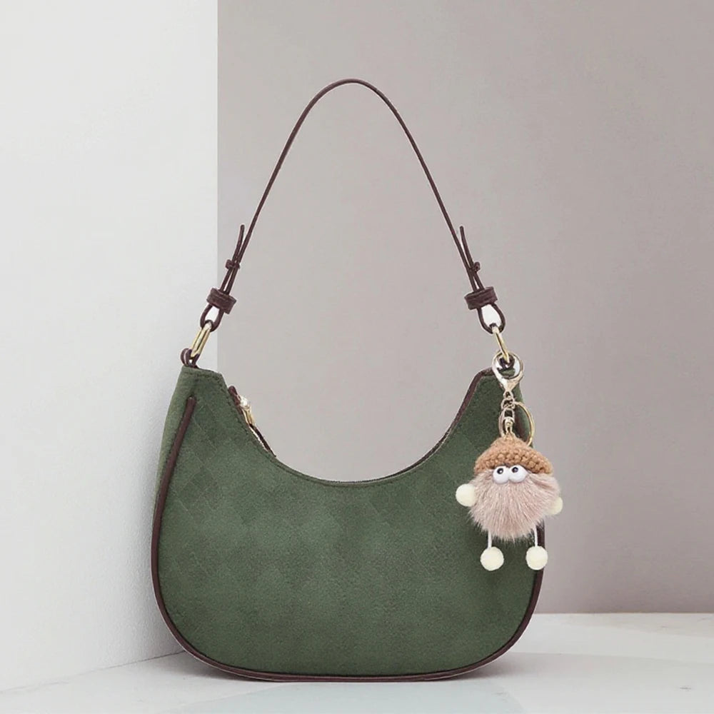 3279 Wholesale Designer Suede Tote Bag Plaid Frosted Underarm Cross Body PU Suede Shoulder Bags for Women Moon Ladies Handbags