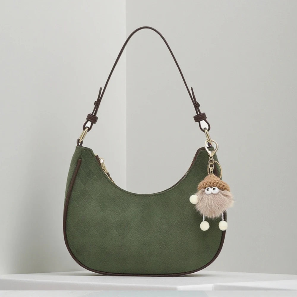3279 Women's Autumn Winter Shoulder Crossbody Frosted Saddle Vintage Suede Tote Bag Zip Portable Underarm Bags for Women