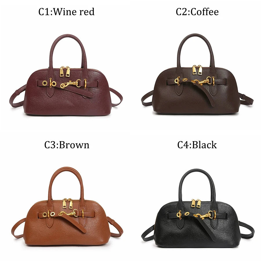 3285 Premium Arched Shell Shape Cowhide Genuine Leather Office Business Professional Elegant High Quality Leather Handbag