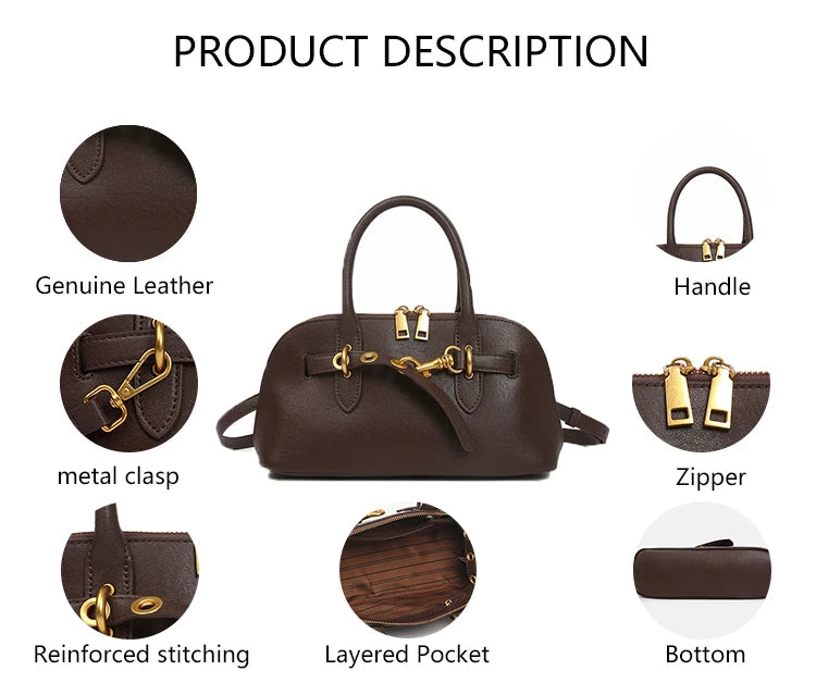 3285 Premium Arched Shell Shape Cowhide Genuine Leather Office Business Professional Elegant High Quality Leather Handbag