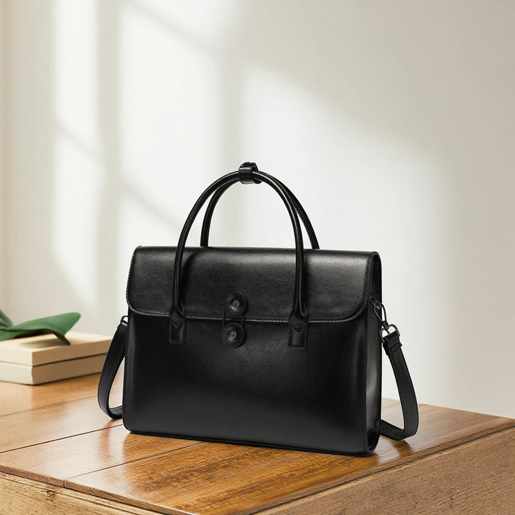 3296 New Luxury 14-inch Laptop Handbag Solid Color Storage Cowhide Leather Flat Bag Superior Sense Protective Cover Waterproof