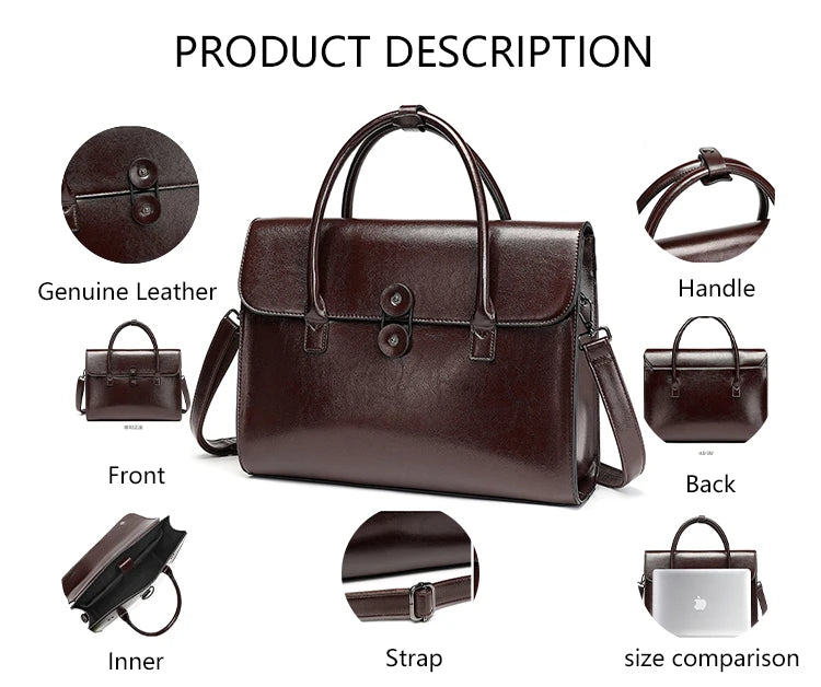 3296 New Luxury 14-inch Laptop Handbag Solid Color Storage Cowhide Leather Flat Bag Superior Sense Protective Cover Waterproof