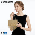 3303 F Luxury Gold Rhinestone Evening Bag Crystal Fringe Clutch Purse for Wedding Party Prom Custom Logo
