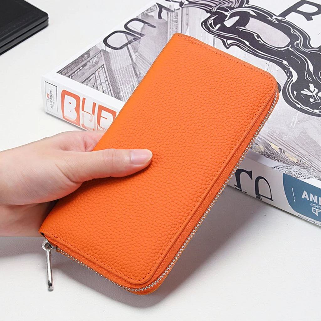 3313 E+ Fashion Custom Long Zipper Purses Smooth Pebble Genuine Leather Wallet Women Cowhide Leather Bag