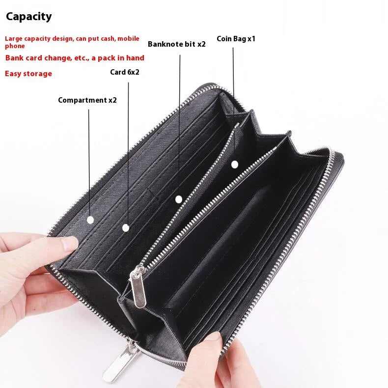 3313 E+ Fashion Custom Long Zipper Purses Smooth Pebble Genuine Leather Wallet Women Cowhide Leather Bag
